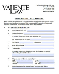 Confidential Divorce Questionnaire