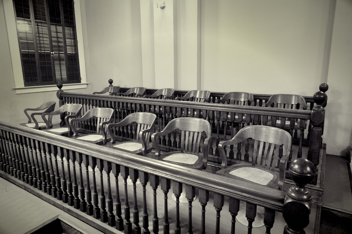Jury section of a courtroom.