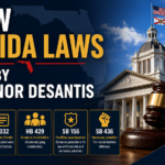 Graphic showing five new Florida laws signed by Governor Ron DeSantis in June 2026, including SB 432, SB 1332, HB 429, SB 156, and SB 436.